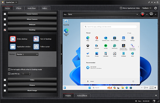 desktop webcam streaming